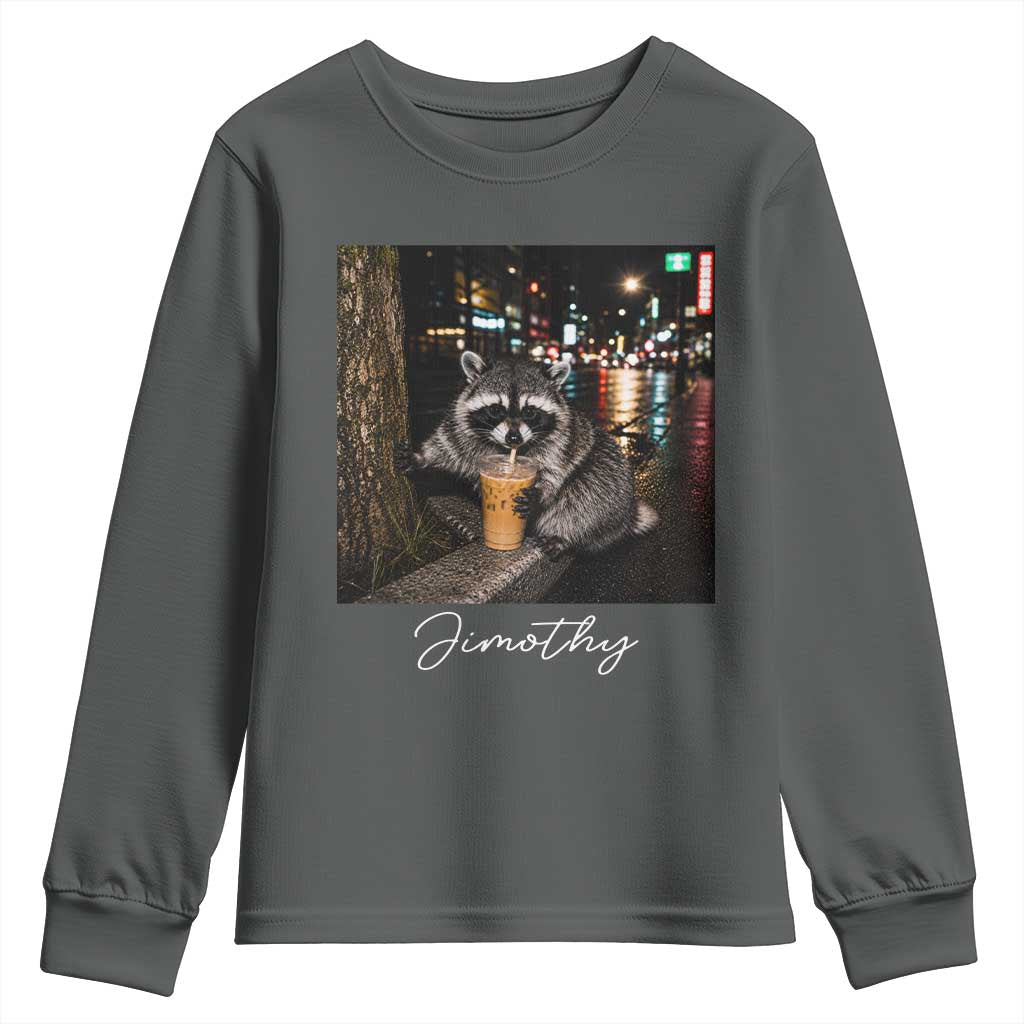 Jimothy Raccoon Drinking Iced Coffee Night City Aesthetic Youth Sweatshirt
