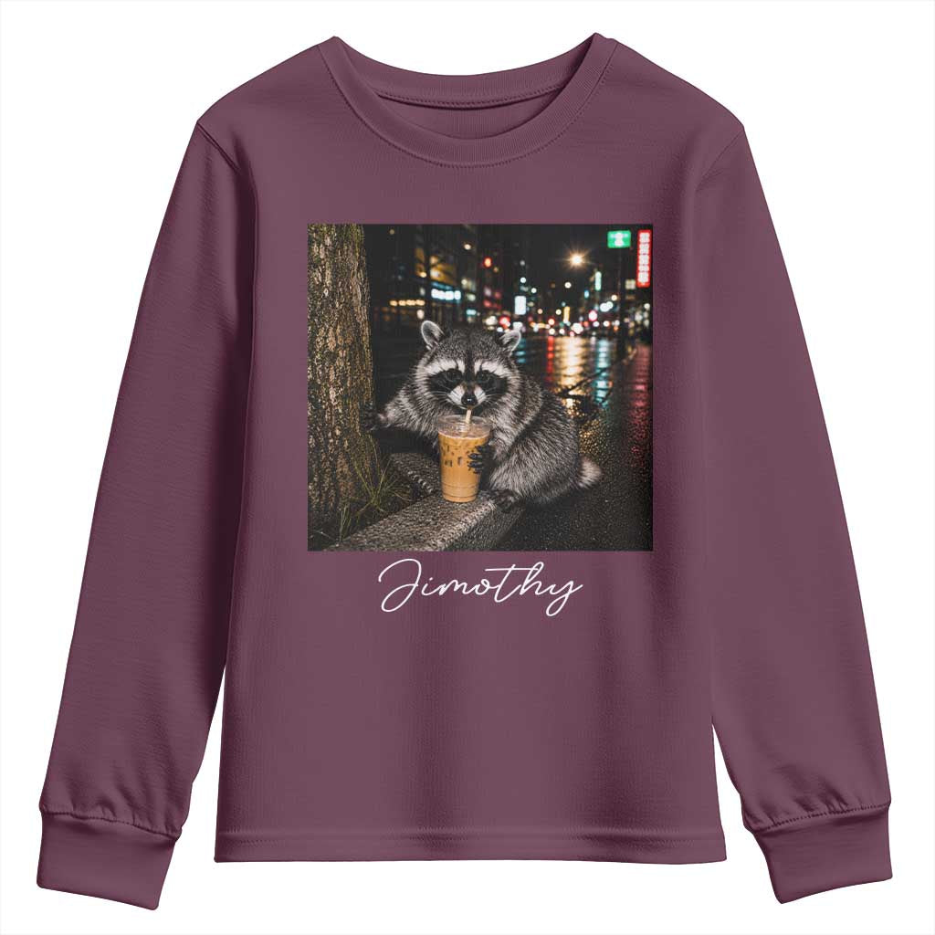 Jimothy Raccoon Drinking Iced Coffee Night City Aesthetic Youth Sweatshirt