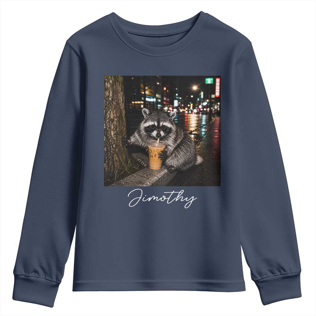 Jimothy Raccoon Drinking Iced Coffee Night City Aesthetic Youth Sweatshirt
