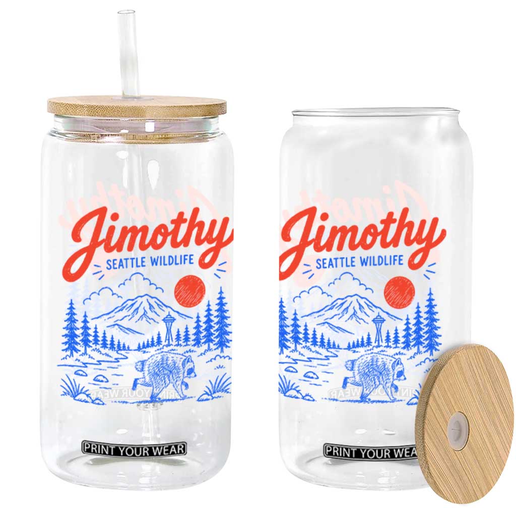 Jimothy Seattle Raccoon Glass Can Vintage Graphic Viral Short Spine Trash Panda Wildlife