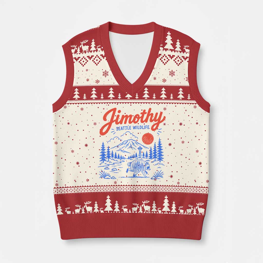 Jimothy Seattle Raccoon V-Neck Knit Sweater Vest Vintage Graphic Viral Short Spine Trash Panda Wildlife TS10 Beige Red Print Your Wear