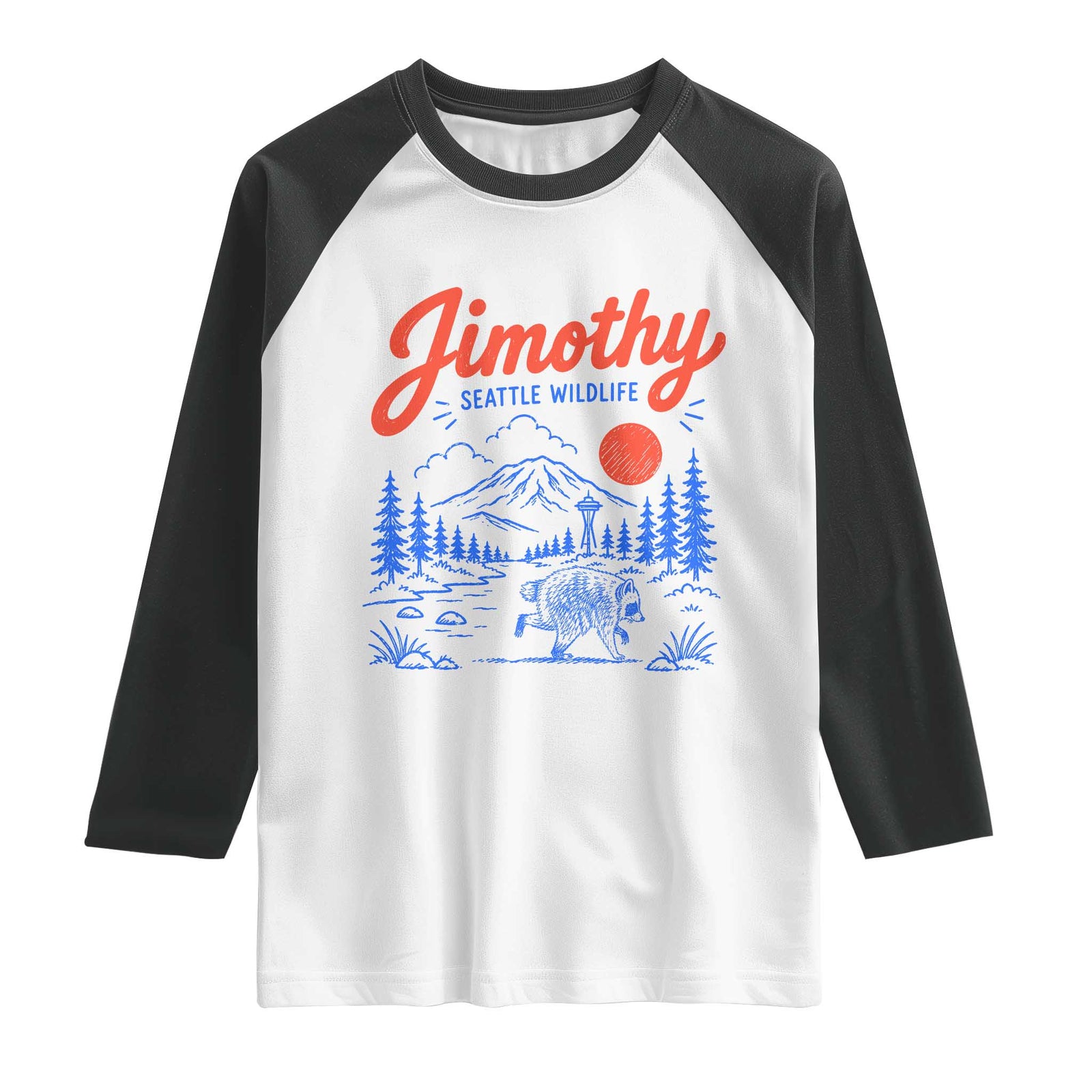 Jimothy Seattle Raccoon Raglan Shirt Vintage Graphic Viral Short Spine Trash Panda Wildlife TS10 White Black Print Your Wear