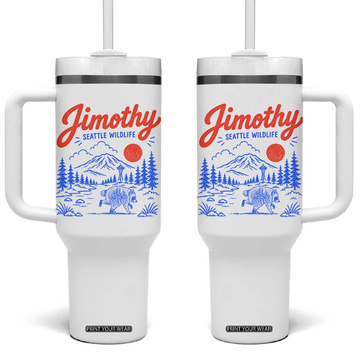 Jimothy Seattle Raccoon Tumbler With Handle Vintage Graphic Viral Short Spine Trash Panda Wildlife TS10 One Size: 40 oz White Print Your Wear