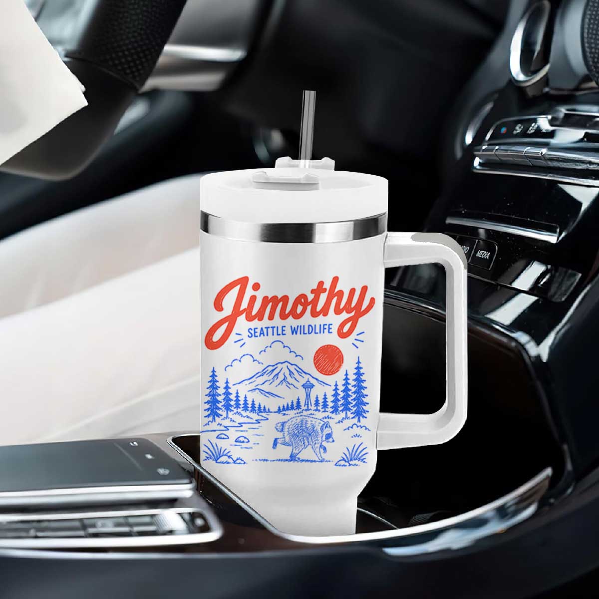 Jimothy Seattle Raccoon Tumbler With Handle Vintage Graphic Viral Short Spine Trash Panda Wildlife