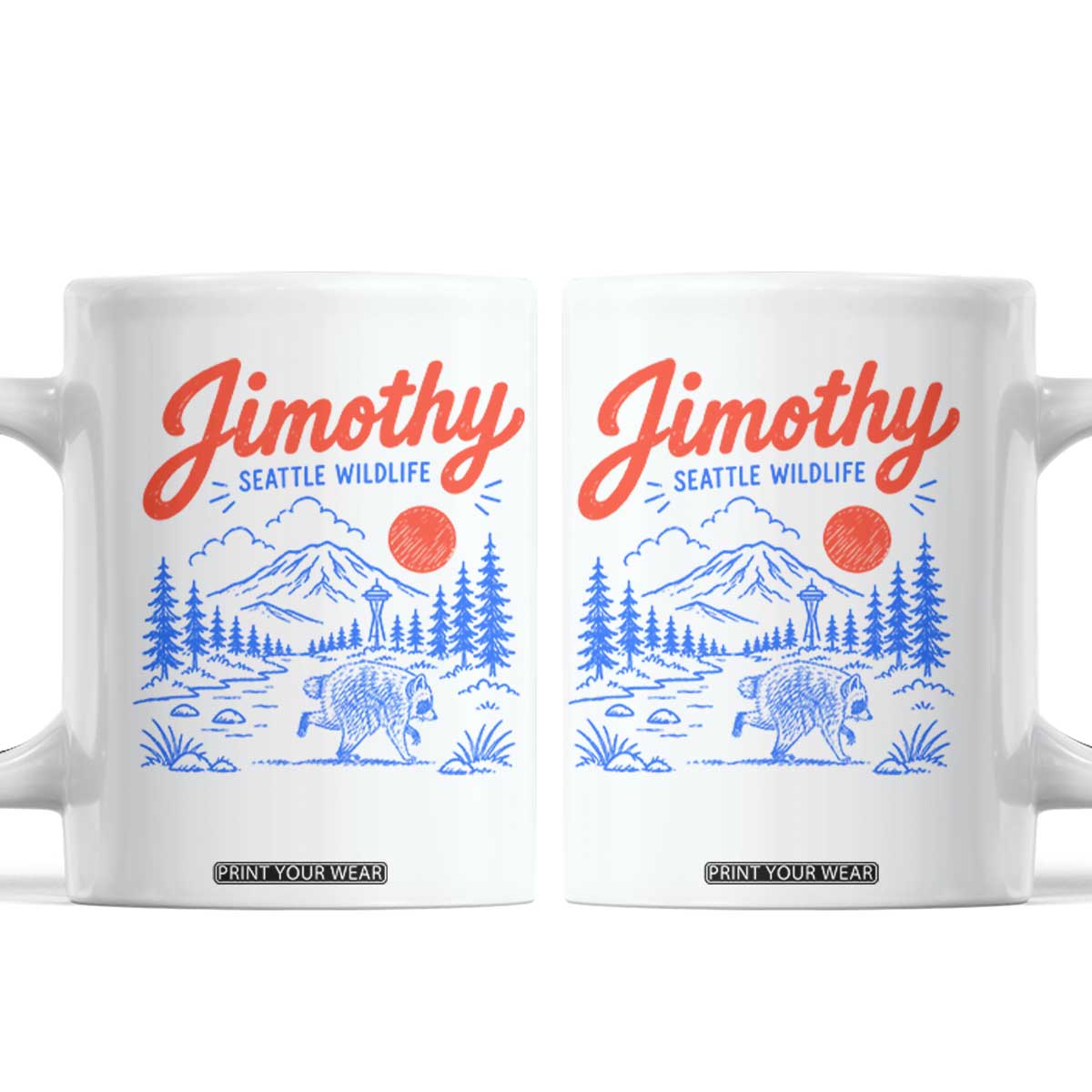 Jimothy Seattle Raccoon Coffee Mug Vintage Graphic Viral Short Spine Trash Panda Wildlife TS10 White Print Your Wear