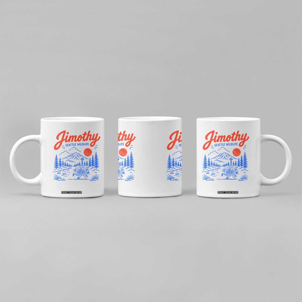 Jimothy Seattle Raccoon Coffee Mug Vintage Graphic Viral Short Spine Trash Panda Wildlife