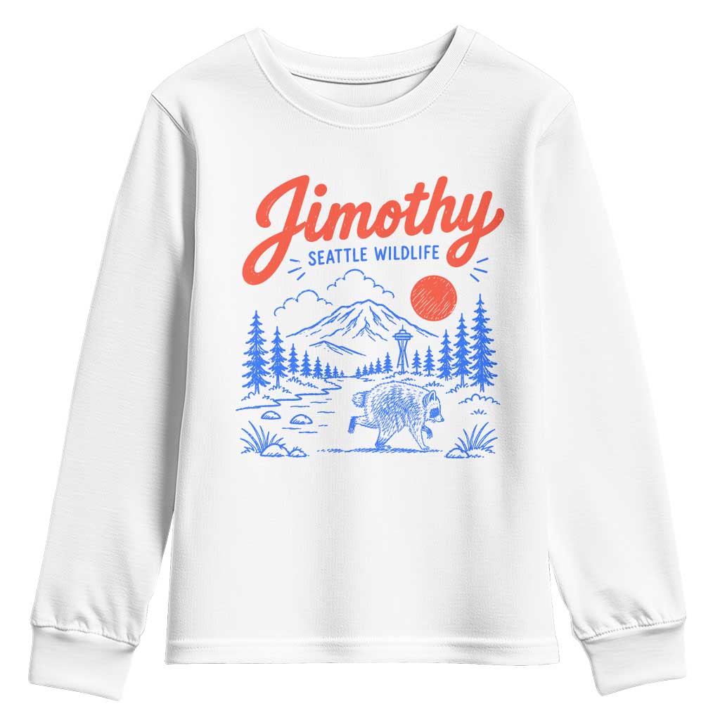 Jimothy Seattle Raccoon Youth Sweatshirt Vintage Graphic Viral Short Spine Trash Panda Wildlife TS10 White Print Your Wear