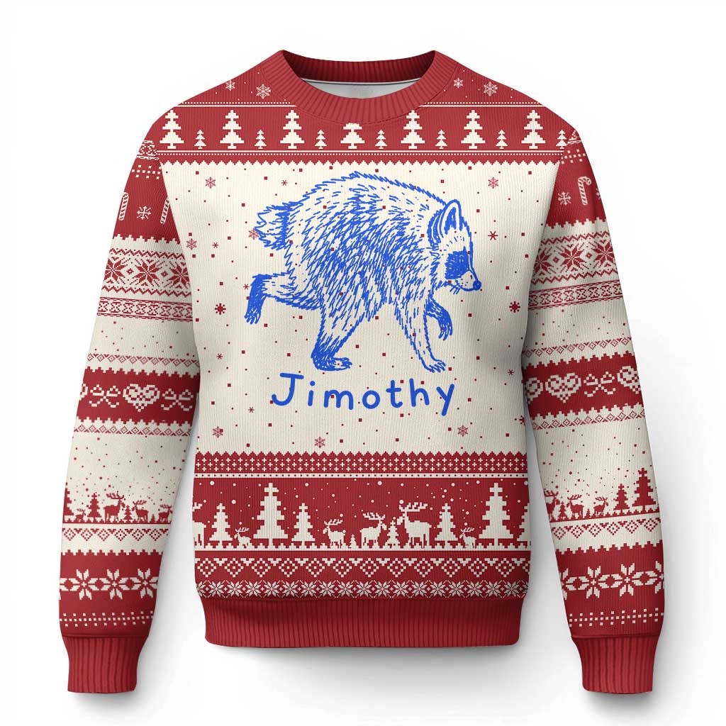 Jimothy Viral Raccoon Ugly Christmas Sweater Funny Trash Panda Wildlife TS10 Beige Red Print Your Wear