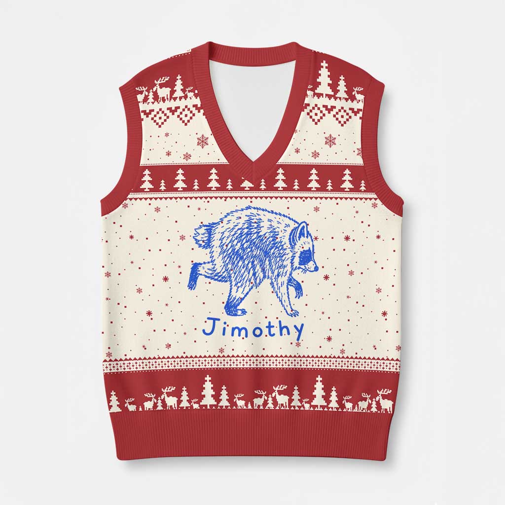 Jimothy Viral Raccoon V-Neck Knit Sweater Vest Funny Trash Panda Wildlife TS10 Beige Red Print Your Wear