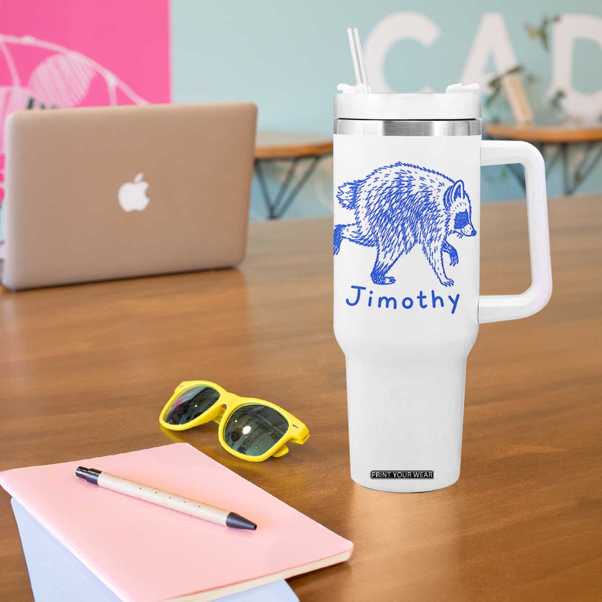 Jimothy Viral Raccoon Tumbler With Handle Funny Trash Panda Wildlife