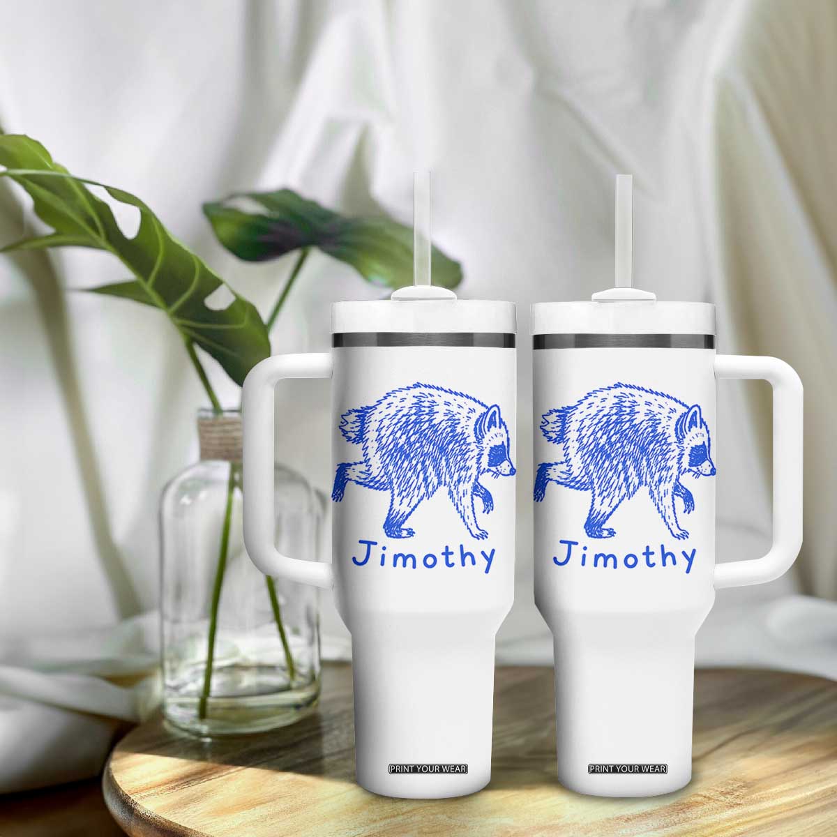 Jimothy Viral Raccoon Tumbler With Handle Funny Trash Panda Wildlife