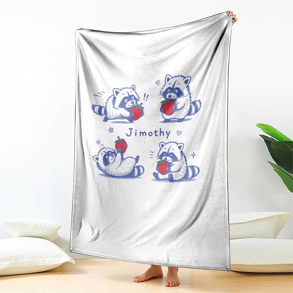 Funny Jimothy Viral Raccoon Throw Blanket Cute Baby Trash Panda Strawberry
