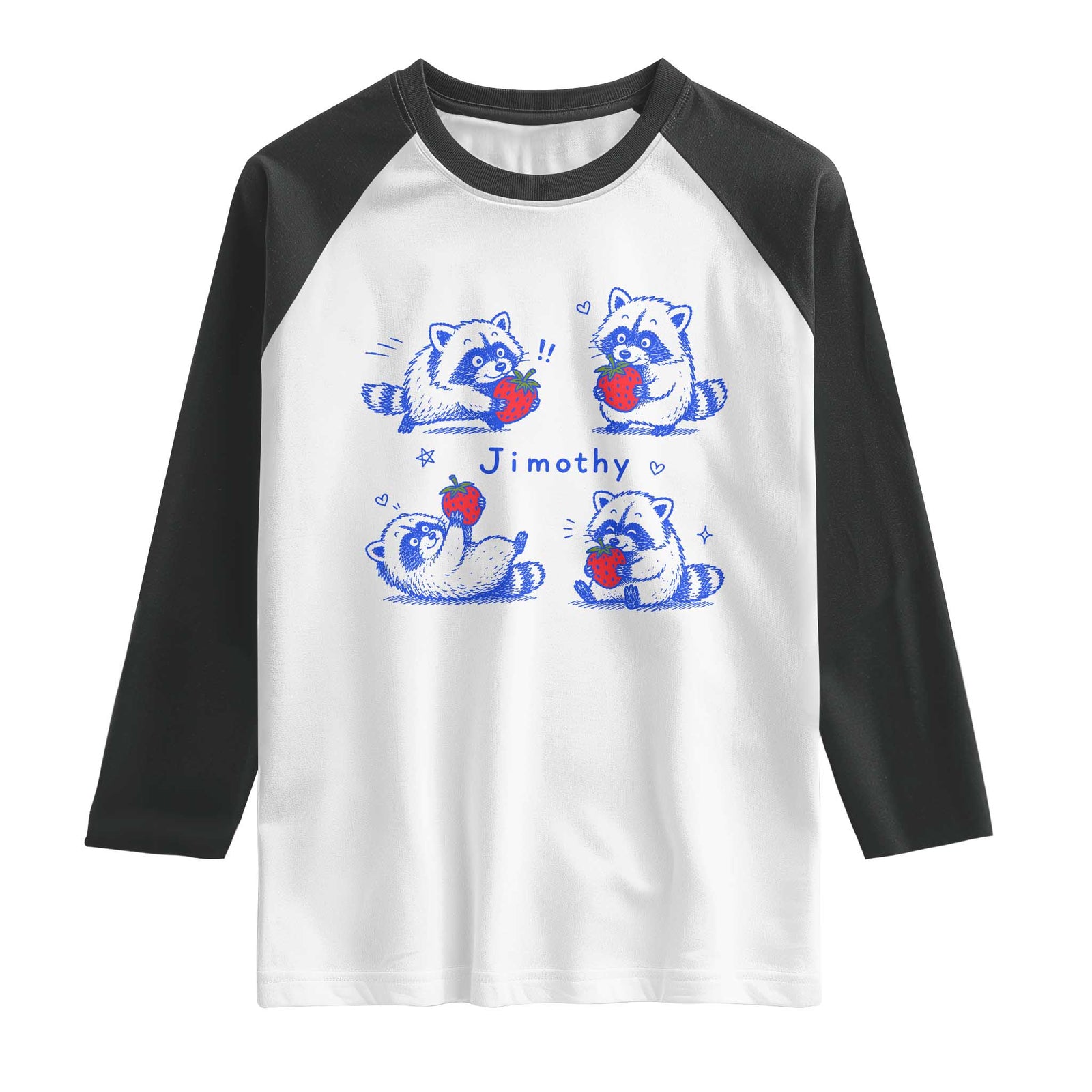 Funny Jimothy Viral Raccoon Raglan Shirt Cute Baby Trash Panda Strawberry TS10 White Black Print Your Wear