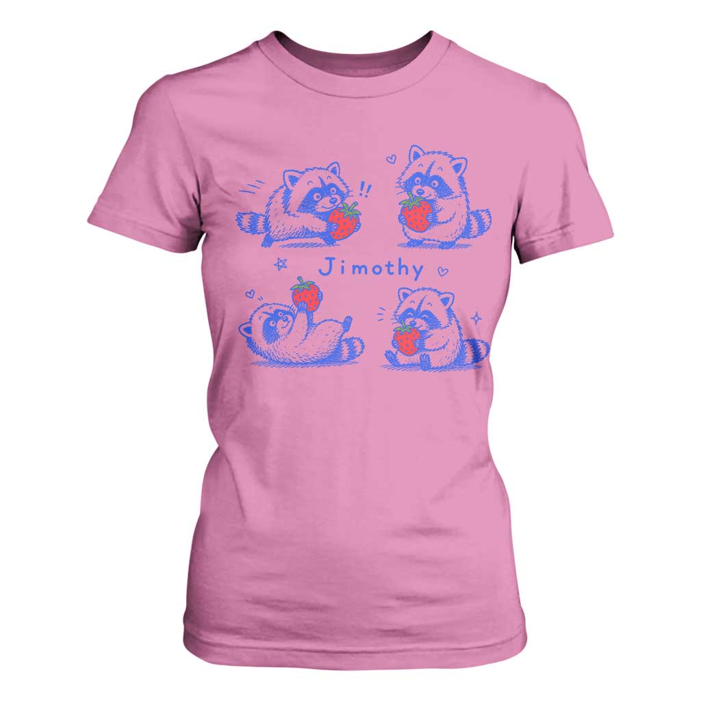 Funny Jimothy Viral Raccoon T Shirt For Women Cute Baby Trash Panda Strawberry
