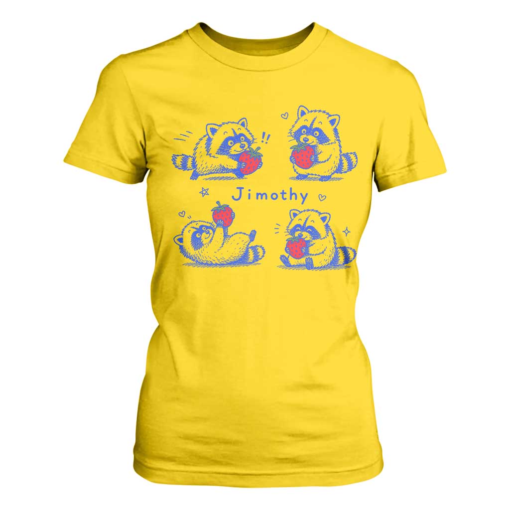 Funny Jimothy Viral Raccoon T Shirt For Women Cute Baby Trash Panda Strawberry