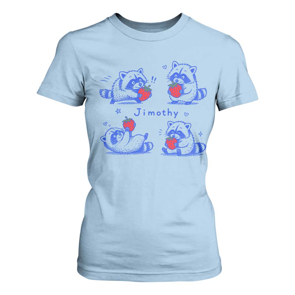 Funny Jimothy Viral Raccoon T Shirt For Women Cute Baby Trash Panda Strawberry