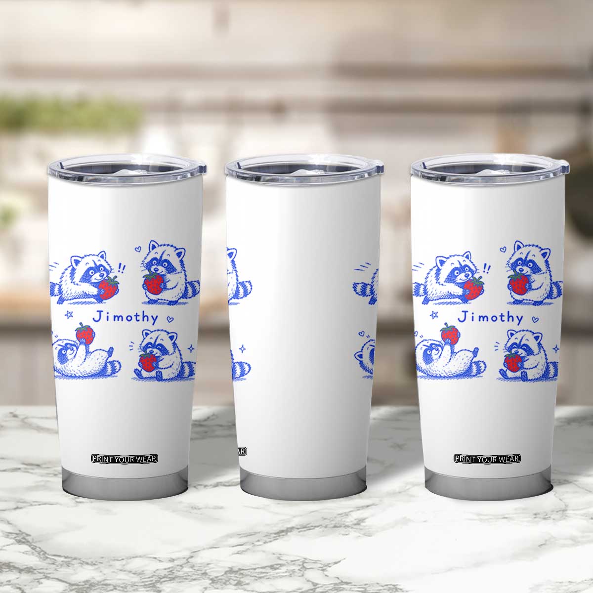 Funny Jimothy Viral Raccoon Tumbler Cup Cute Baby Trash Panda Strawberry