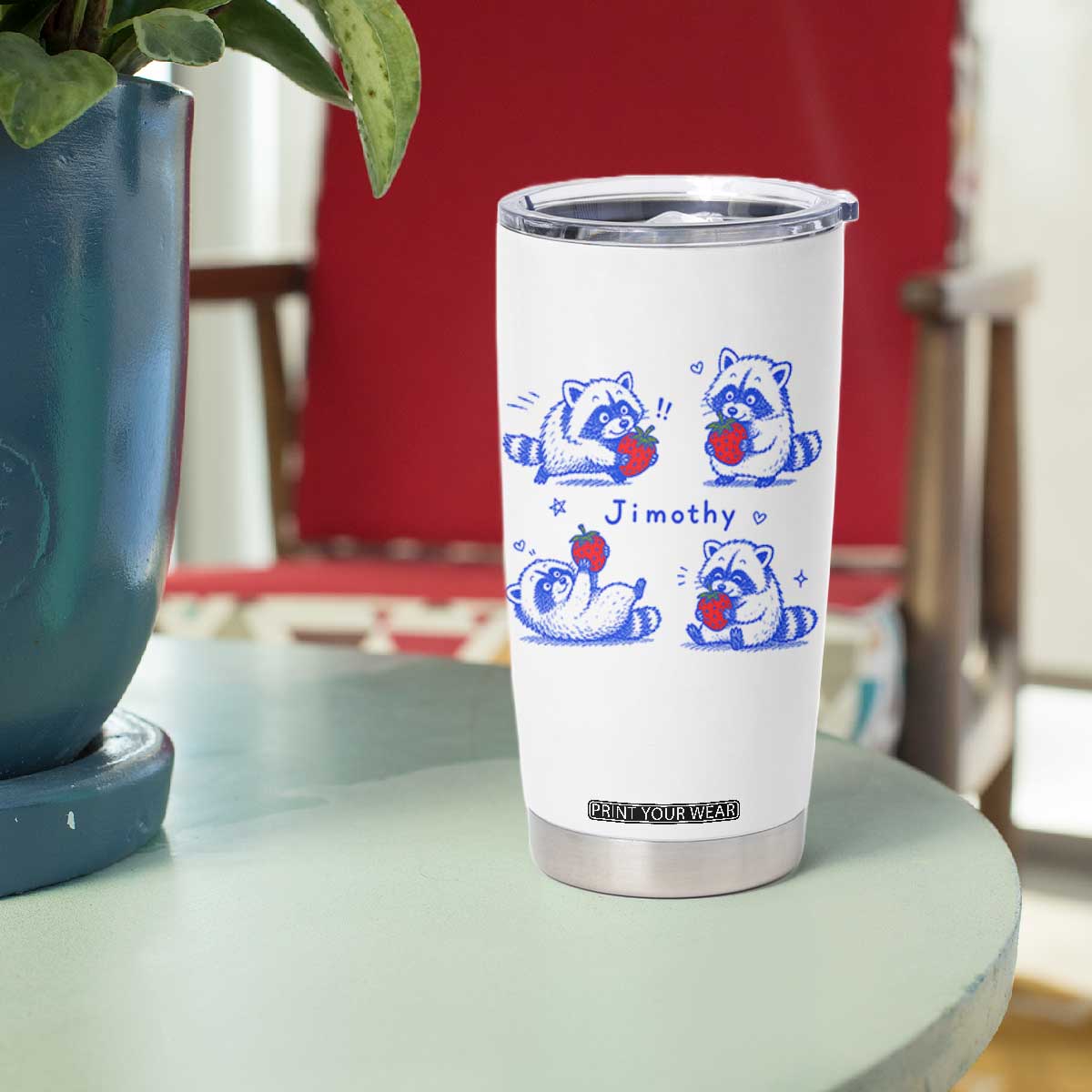 Funny Jimothy Viral Raccoon Tumbler Cup Cute Baby Trash Panda Strawberry