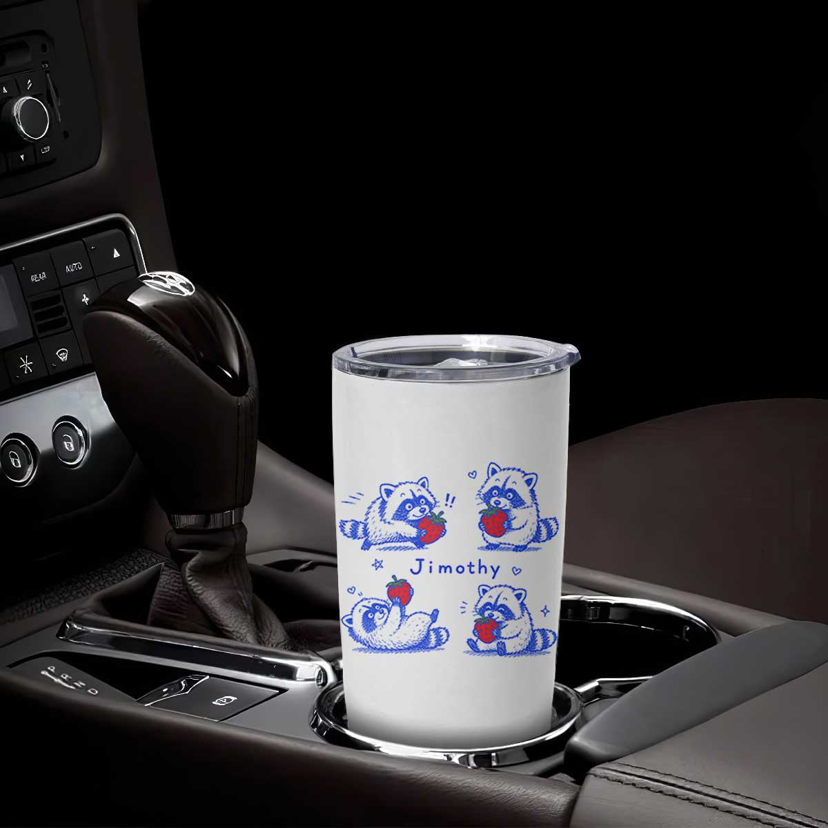 Funny Jimothy Viral Raccoon Tumbler Cup Cute Baby Trash Panda Strawberry