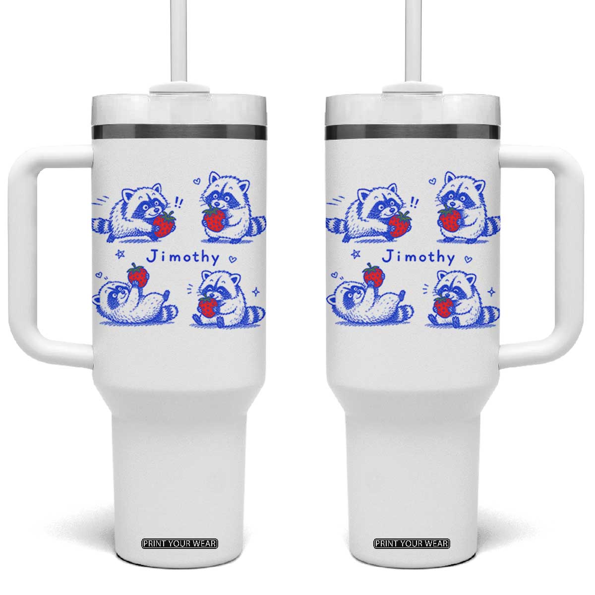 Funny Jimothy Viral Raccoon Tumbler With Handle Cute Baby Trash Panda Strawberry