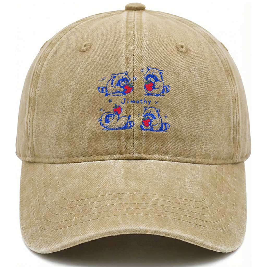 Funny Jimothy Viral Raccoon Washed Cotton Baseball Cap Cute Baby Trash Panda Strawberry TS10 Print Your Wear