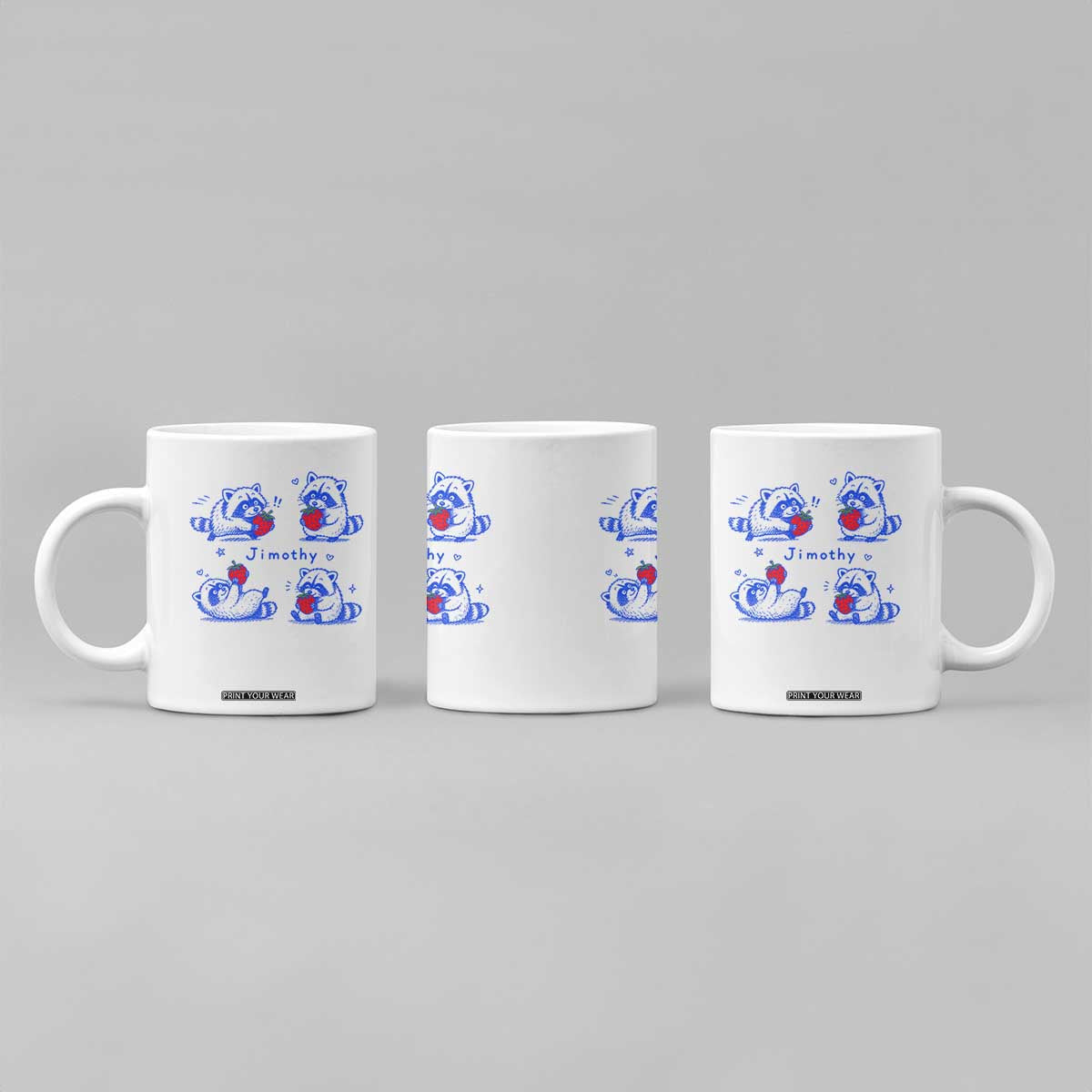 Funny Jimothy Viral Raccoon Coffee Mug Cute Baby Trash Panda Strawberry