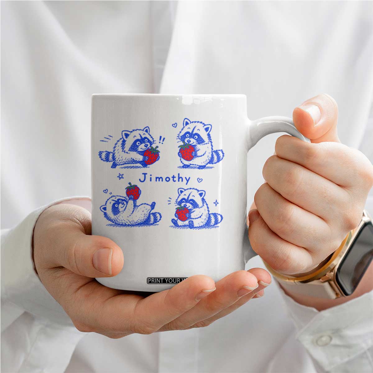 Funny Jimothy Viral Raccoon Coffee Mug Cute Baby Trash Panda Strawberry