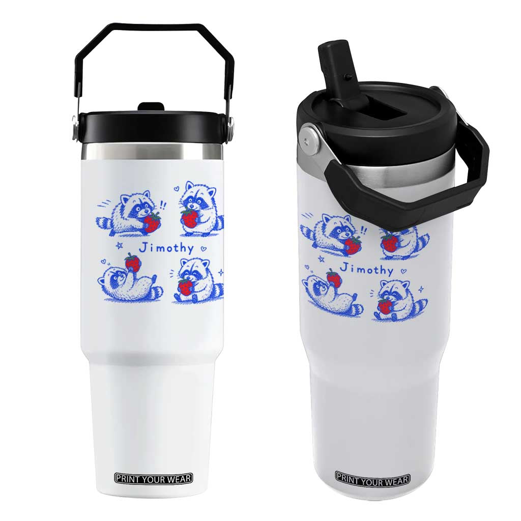 Funny Jimothy Viral Raccoon Flip Straw Tumbler Cute Baby Trash Panda Strawberry TS10 One Size: 30 oz White Print Your Wear