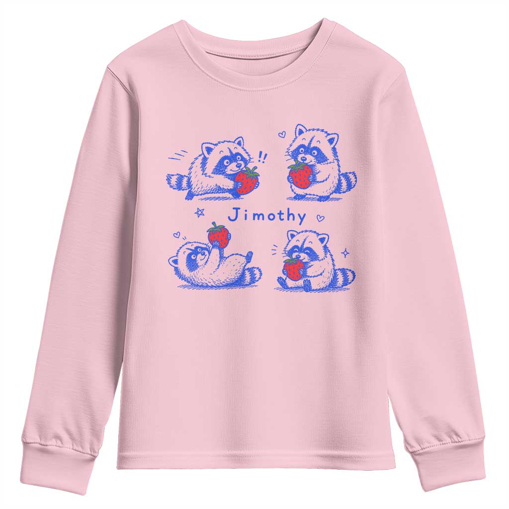 Funny Jimothy Viral Raccoon Youth Sweatshirt Cute Baby Trash Panda Strawberry