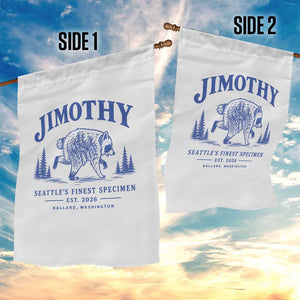 Jimothy Viral Raccoon From Seattle Garden Flag Funny Trash Panda Wildlife Seattle Feral Legend
