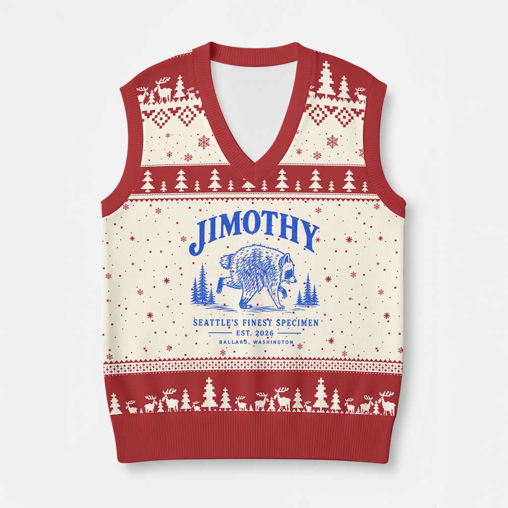 Jimothy Viral Raccoon From Seattle V-Neck Knit Sweater Vest Funny Trash Panda Wildlife Seattle Feral Legend TS10 Beige Red Print Your Wear