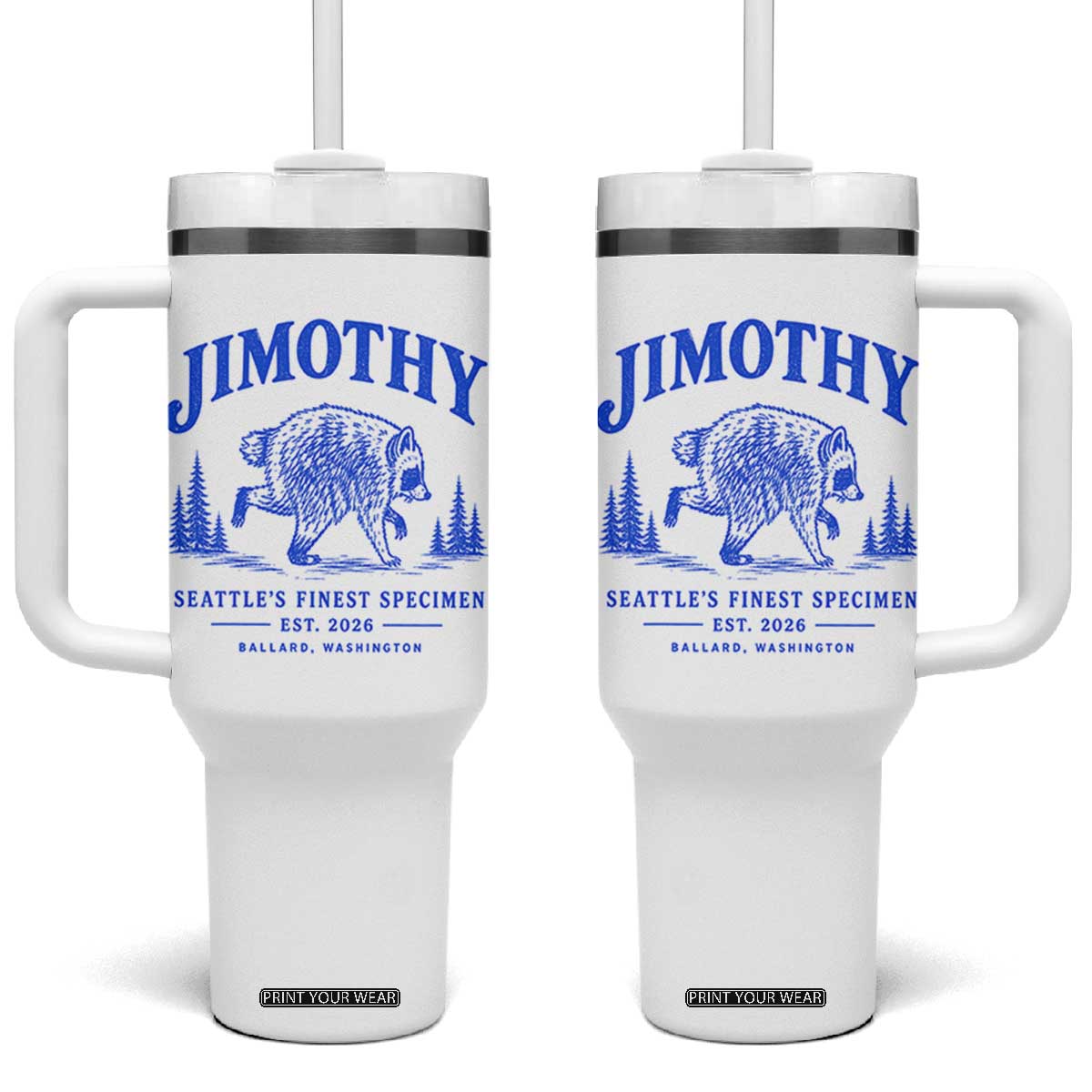 Jimothy Viral Raccoon From Seattle Tumbler With Handle Funny Trash Panda Wildlife Seattle Feral Legend
