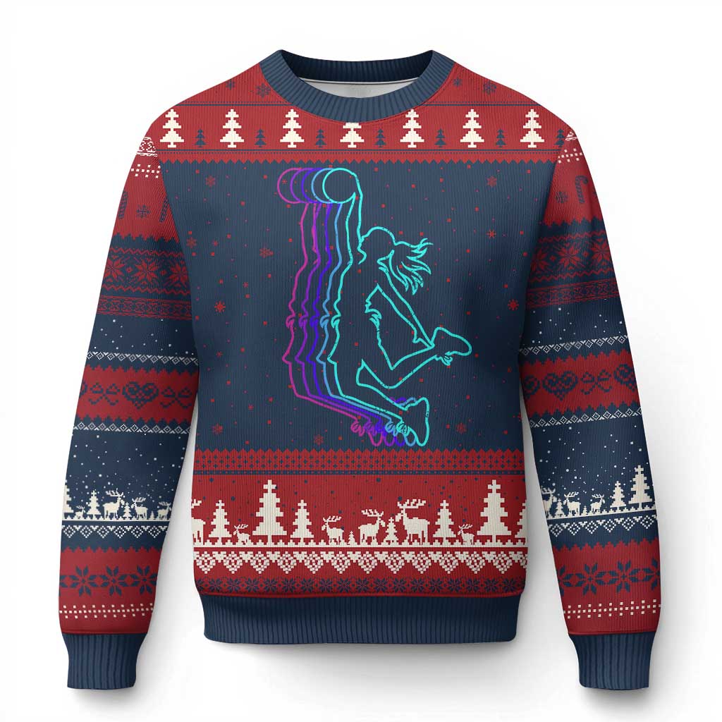 Basketball Girl Ugly Christmas Sweater Player Slam Dunk Teens Girls TS10 Navy Red Print Your Wear