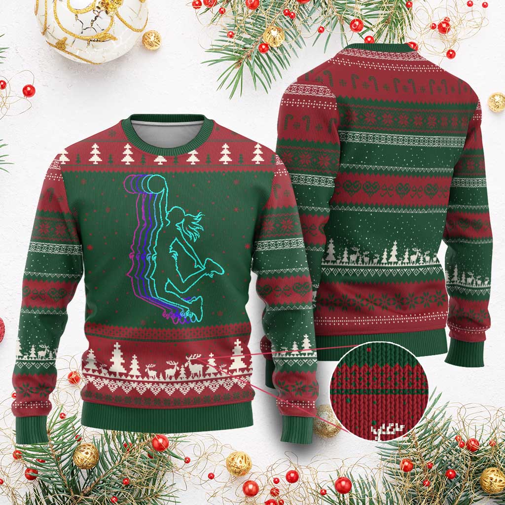 Basketball Girl Ugly Christmas Sweater Player Slam Dunk Teens Girls TS10 Red Green Print Your Wear