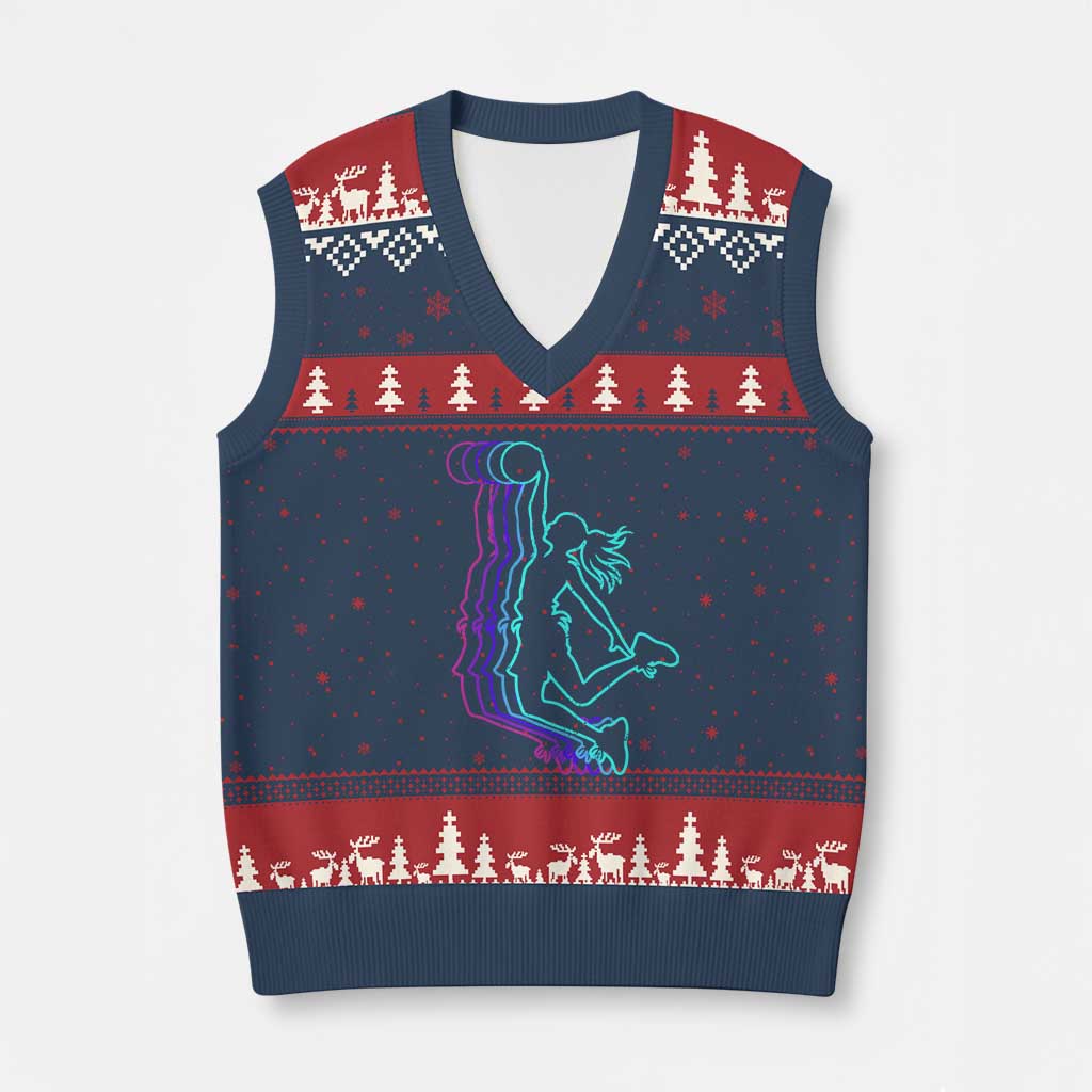 Basketball Girl V-Neck Knit Sweater Vest Player Slam Dunk Teens Girls TS10 Navy Red Print Your Wear