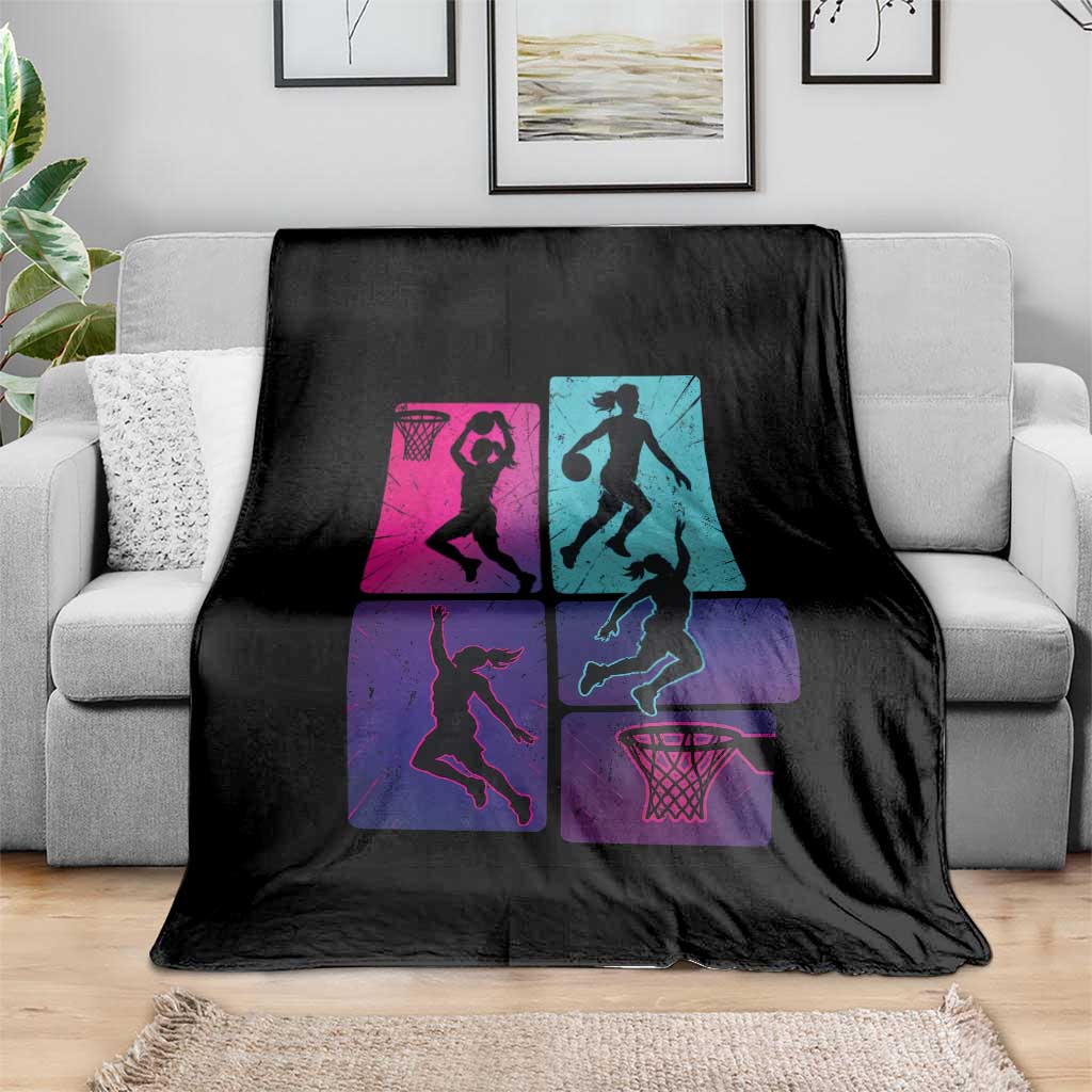 Basketball Girls Throw Blanket Retro Neon Girl Dunk Hoop Sports TS10 Print Your Wear