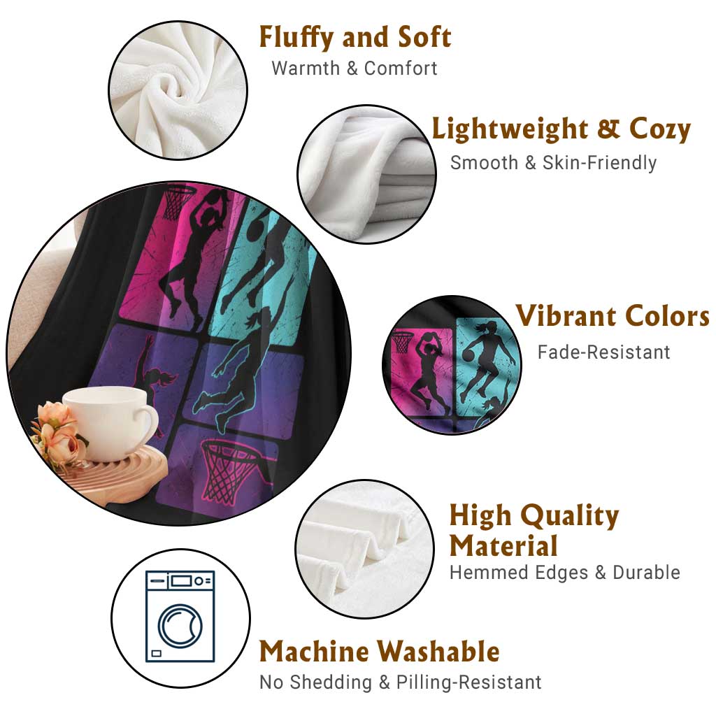 Basketball Girls Throw Blanket Retro Neon Girl Dunk Hoop Sports TS10 Print Your Wear