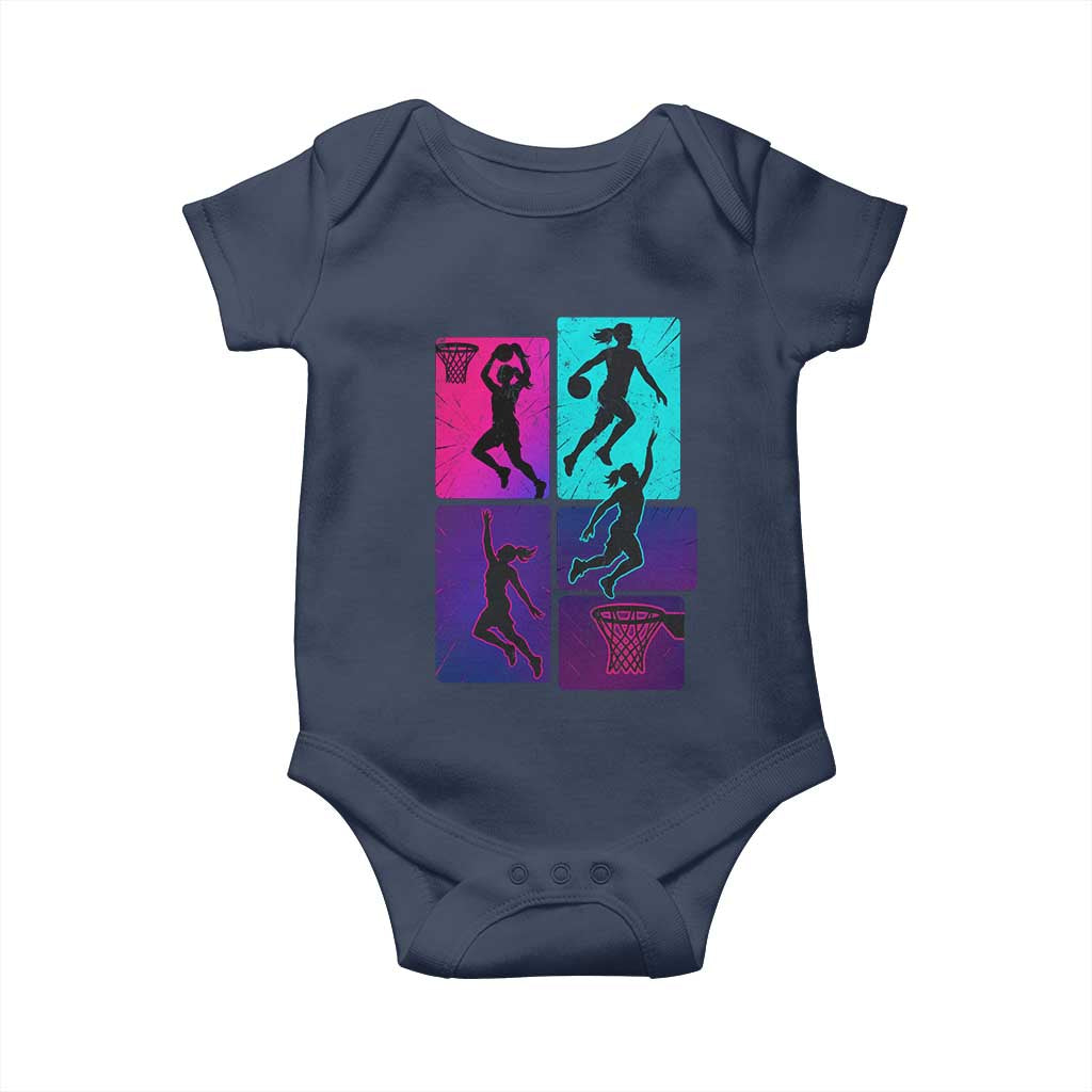 Basketball Girls Baby Onesie Retro Neon Girl Dunk Hoop Sports TS10 Navy Print Your Wear