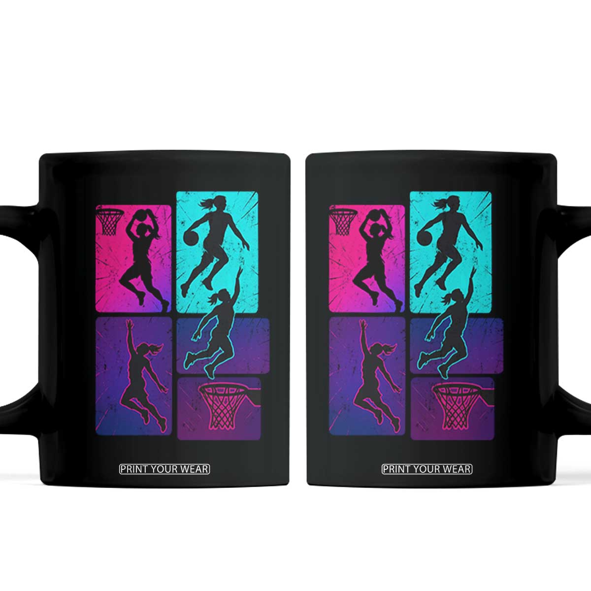 Basketball Girls Coffee Mug Retro Neon Girl Dunk Hoop Sports TS10 Black Print Your Wear