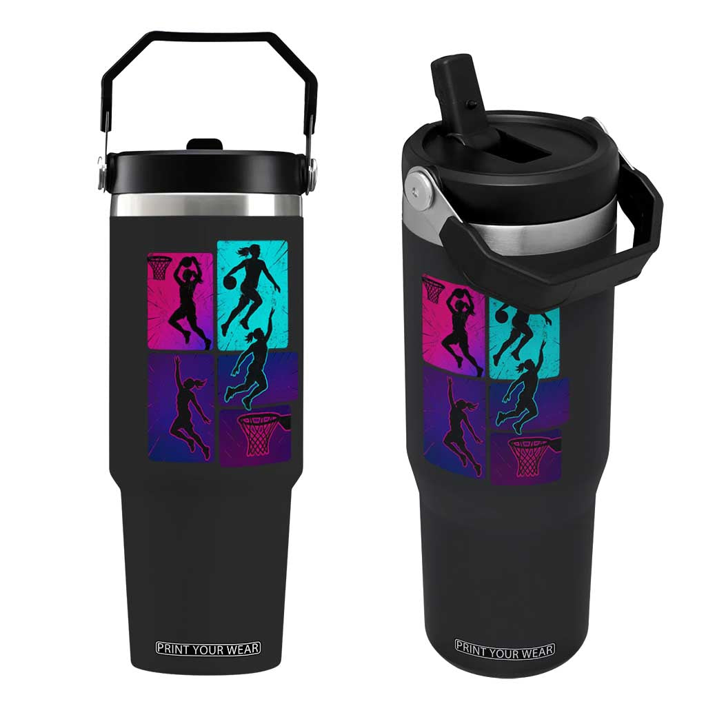 Basketball Girls Flip Straw Tumbler Retro Neon Girl Dunk Hoop Sports TS10 One Size: 30 oz Black Print Your Wear