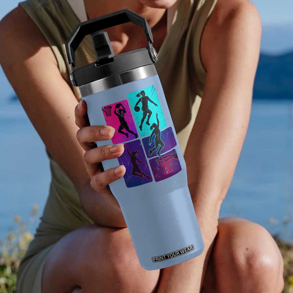 Basketball Girls Flip Straw Tumbler Retro Neon Girl Dunk Hoop Sports TS10 One Size: 30 oz Light Blue Print Your Wear