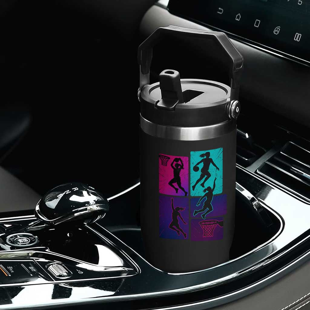 Basketball Girls Flip Straw Tumbler Retro Neon Girl Dunk Hoop Sports TS10 Print Your Wear