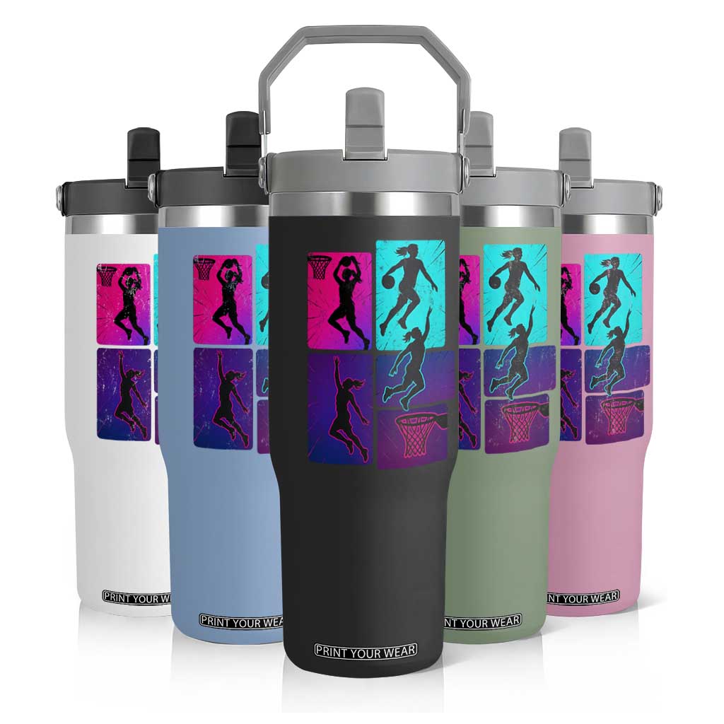 Basketball Girls Flip Straw Tumbler Retro Neon Girl Dunk Hoop Sports TS10 Print Your Wear