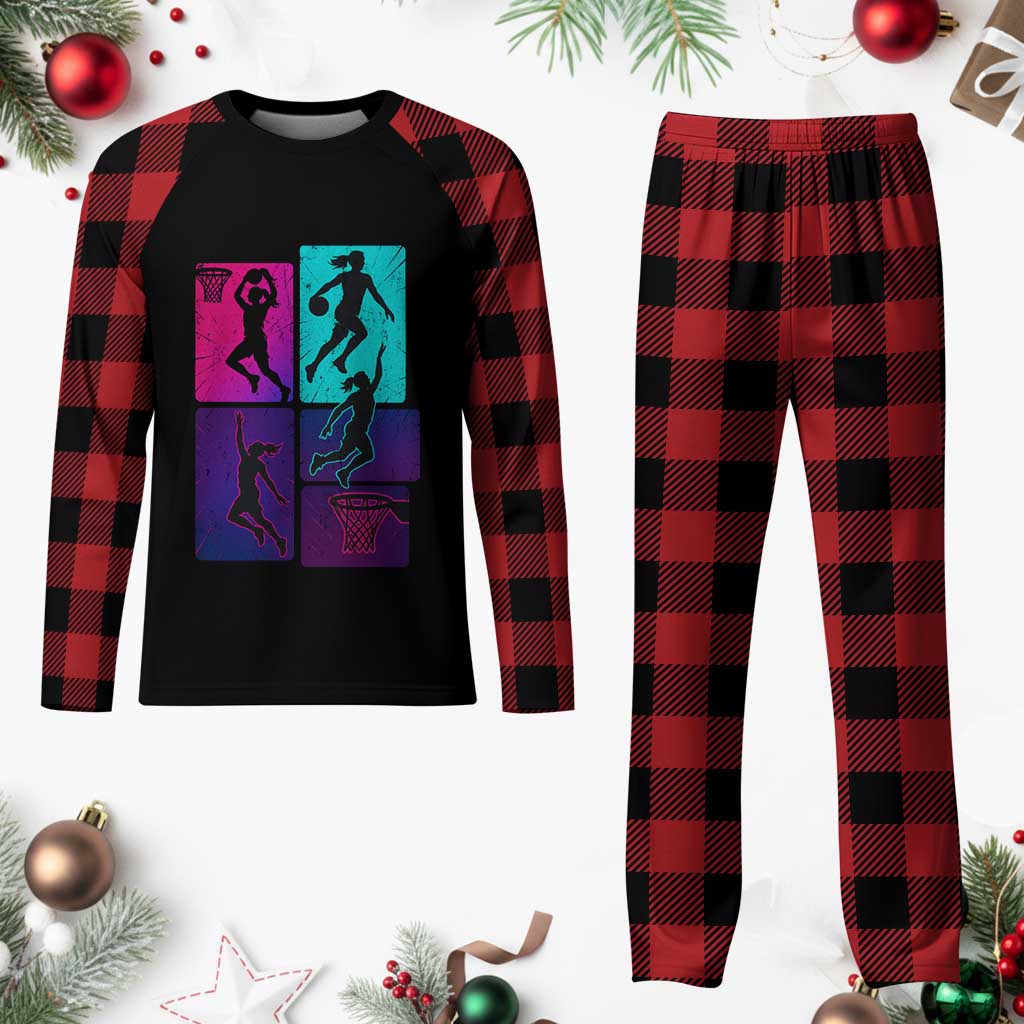 Basketball Girls Plaid Pajama Set Retro Neon Girl Dunk Hoop Sports TS10 Buffalo Plaid Print Your Wear