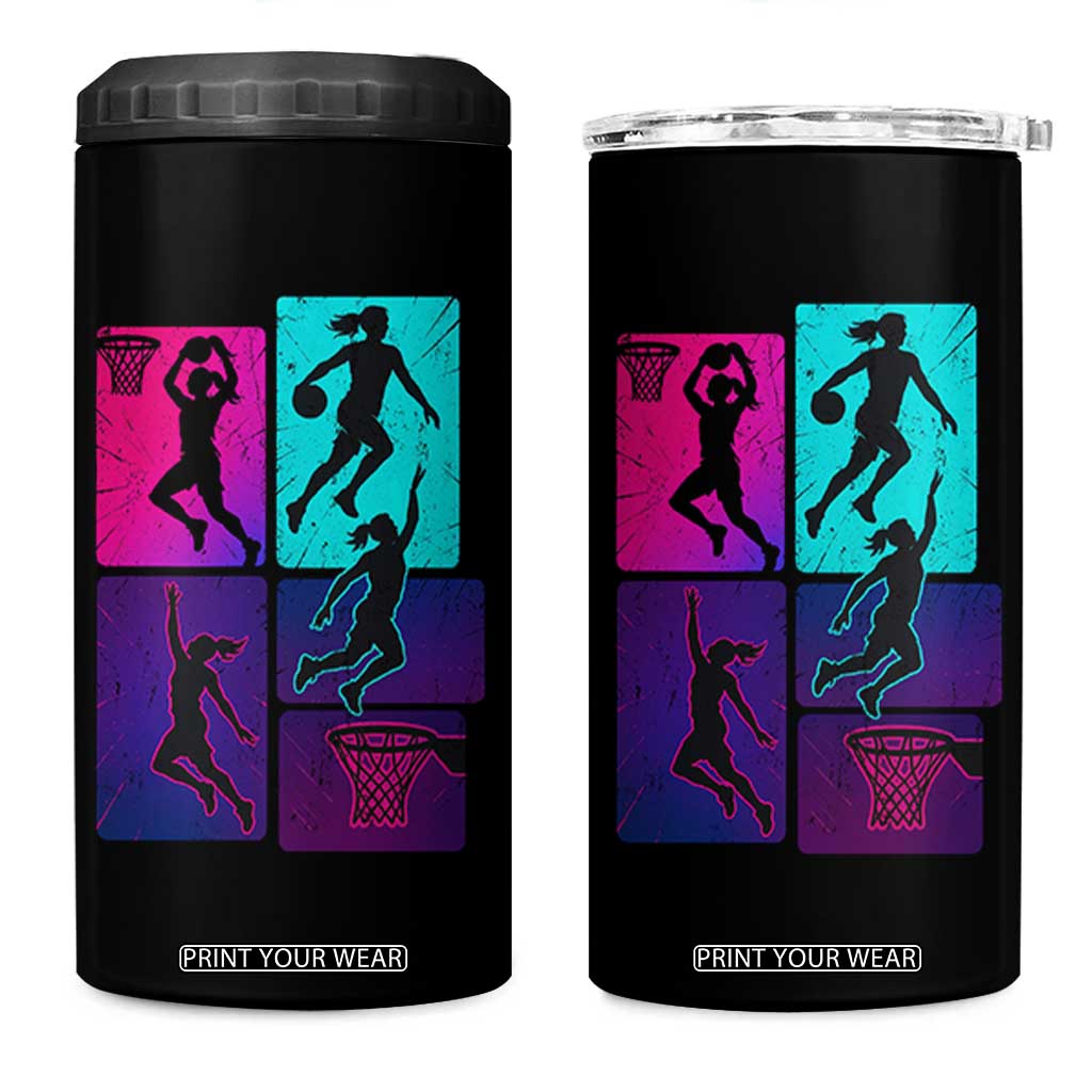 Basketball Girls 4 in 1 Can Cooler Tumbler Retro Neon Girl Dunk Hoop Sports TS10 One Size: 16 oz Black Print Your Wear