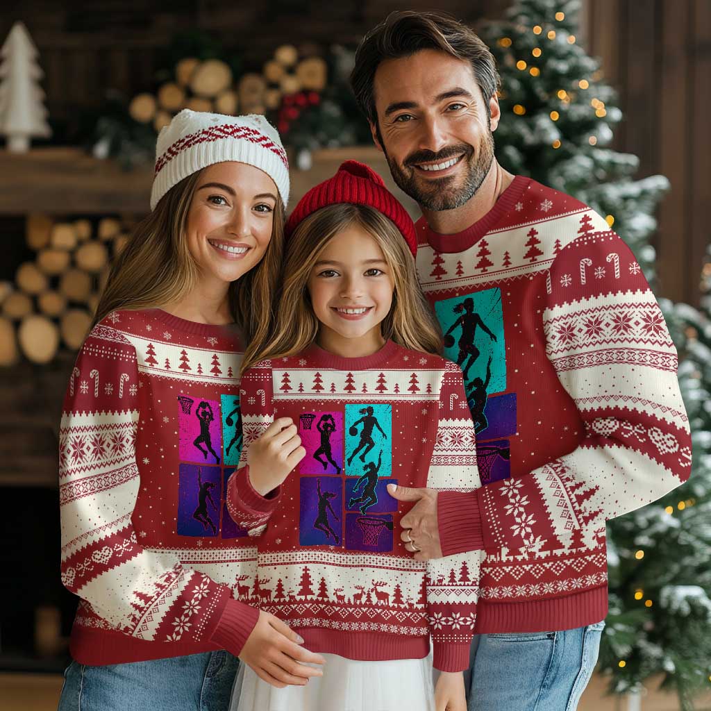 Basketball Girls Ugly Christmas Sweater Retro Neon Girl Dunk Hoop Sports TS10 Red Beige Print Your Wear