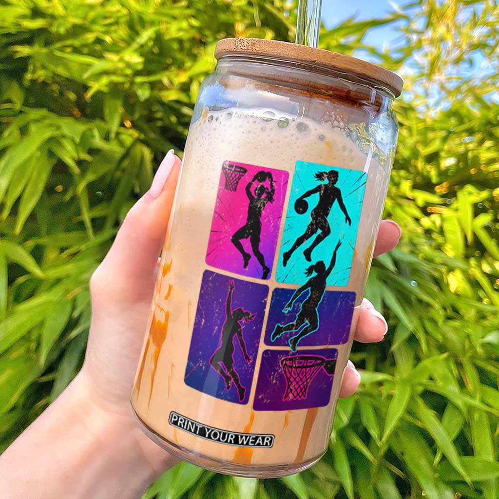 Basketball Girls Glass Can Retro Neon Girl Dunk Hoop Sports TS10 Black Print Your Wear
