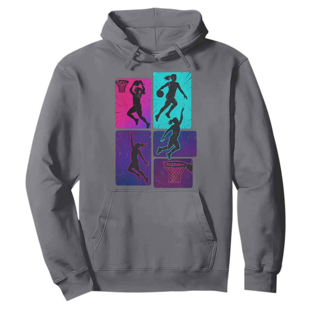 Basketball Girls Hoodie Retro Neon Girl Dunk Hoop Sports TS10 Charcoal Print Your Wear