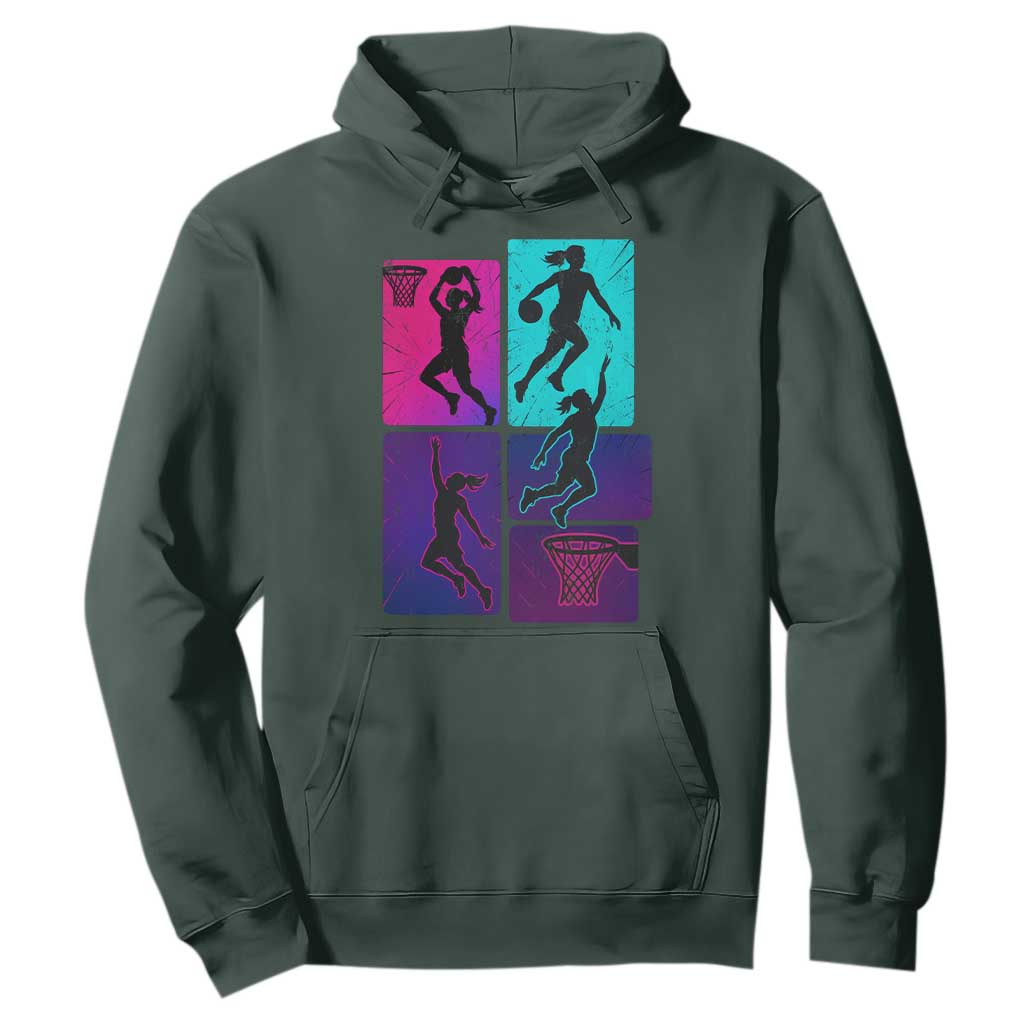 Basketball Girls Hoodie Retro Neon Girl Dunk Hoop Sports TS10 Dark Forest Green Print Your Wear