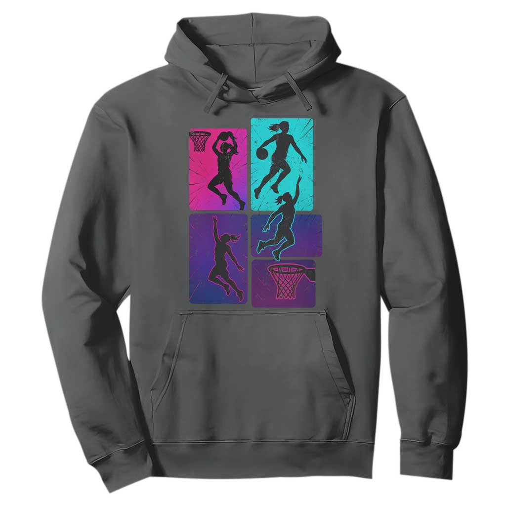 Basketball Girls Hoodie Retro Neon Girl Dunk Hoop Sports TS10 Dark Heather Print Your Wear